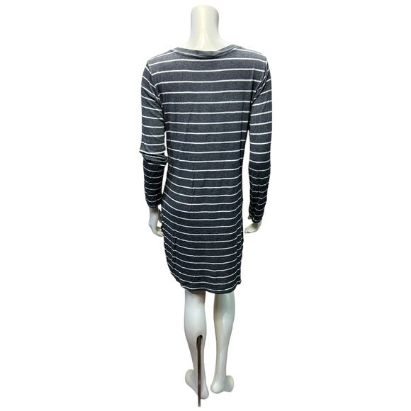 The Impeccable Pig Grey White Striped High Low Dress Size M Long Sleeve Casual - Picture 3 of 9